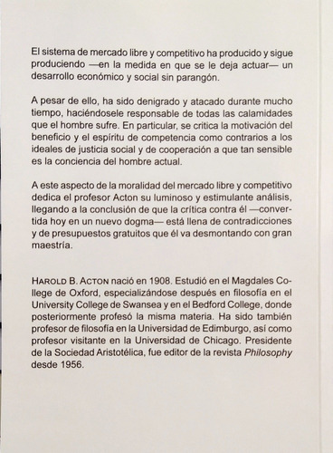 La Moral Del Mercado. Harold Acton. Unión Editorial