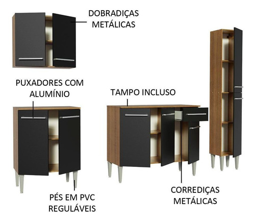 Cozinha Completa Madesa Emilly Sing Armário E Paneleiro Rp Cor Rustic/Preto