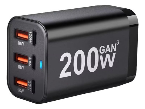 Gan Carga Rápida 200w 6puertos Usb C /a Mac Notebook Android