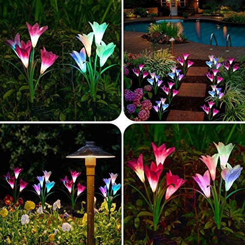 Luces Solares De Jardín 4 Flores Led Lirio Multicolor Imperm