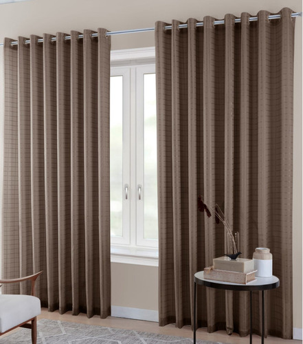 Cortina Blackout Pvc Com Tecido Voil Xadrez 2,30 X 2,80 Cor Marrom