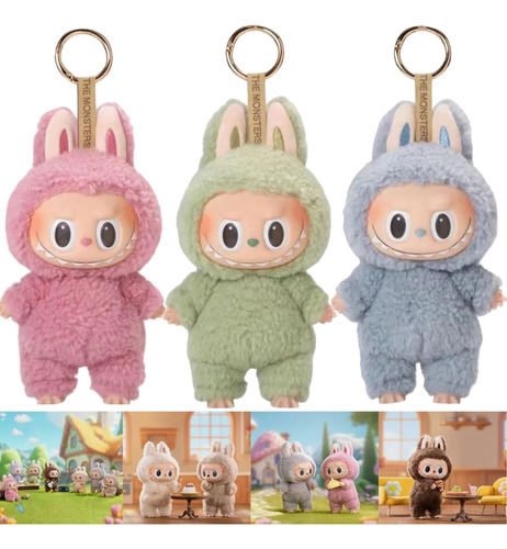 3x Mini Bonecas Labubu Monster Macaron Chaveiro