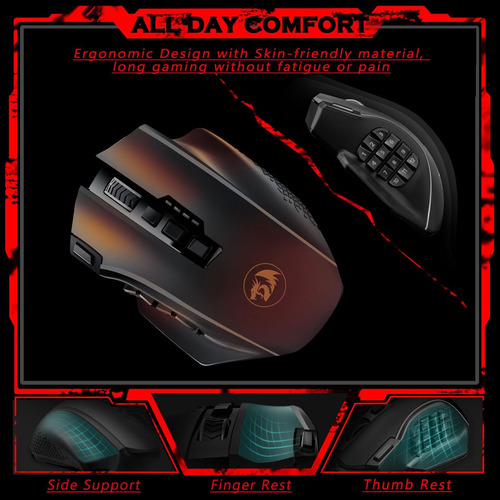 Ratón De Juego Inalámbrico Redragon, Mmo Gaming Mouse Sube 1