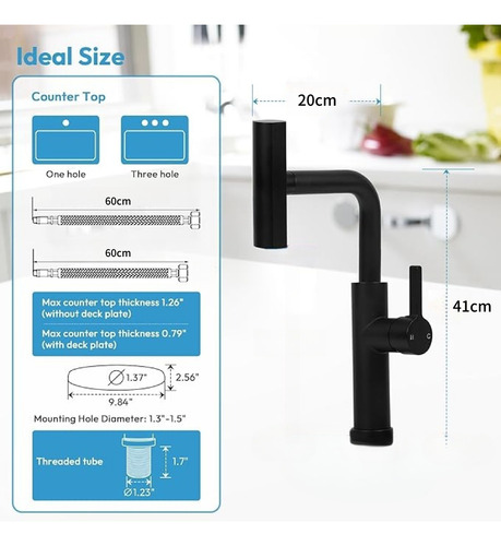Grifo Multifuncional Extraíble Con Mezcla Y Giro 360° Negro-c Mate