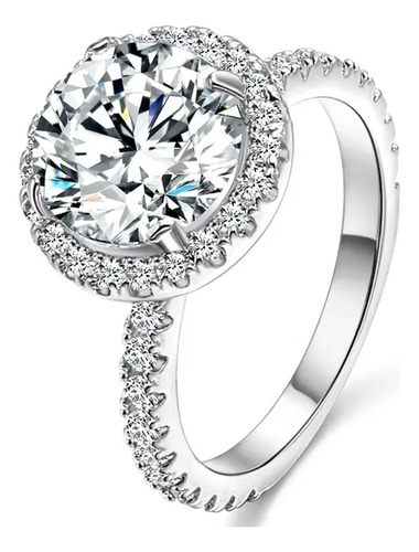 Anillo Halo Bañado En Rodio Y Piedras Zircónicas Plateado 22