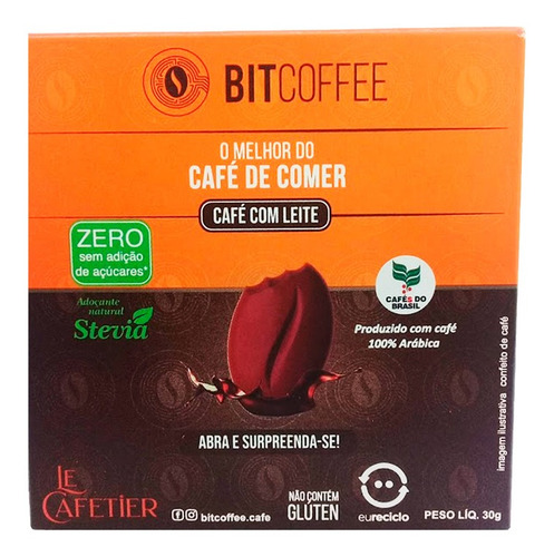 Bitcoffee Café De Comer Sabor Café Com Leite Zero Açúcar 30g