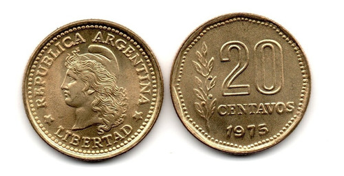 Argentina Moneda 20 Centavos Año 1975 Cj#341.2 Sin Circular