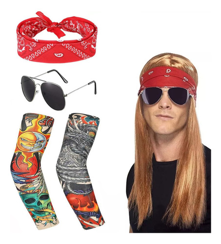 Disfraz Cosplay Rockero Axel Roses Guns Peluca+ Accesorios