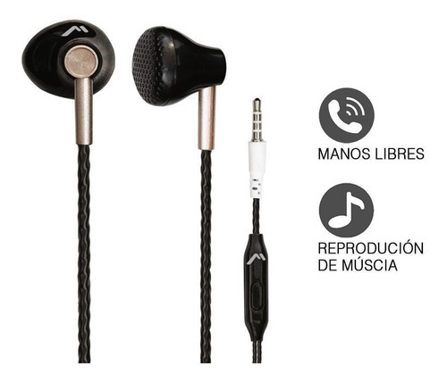 Audífonos Manos Libres Mitzu Metálicos Color Negro