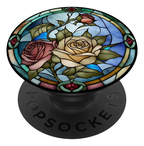 Gothic Stained Glass Popsockets Fantasia Floral Diseño Rosa