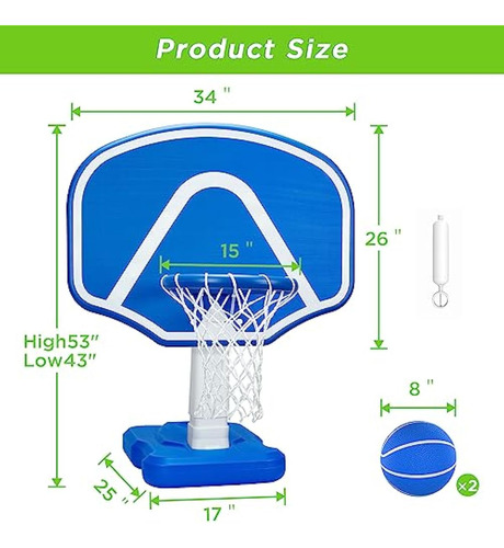 Canasta De Baloncesto Para Piscina, Ajustable En Altura Y Gr