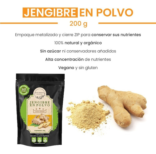 Jengibre 100% Orgánico Premium En Polvo 200 Gr