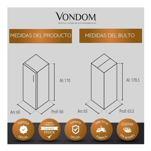 Heladera Vondom Línea Acero 335 Litros Combinable