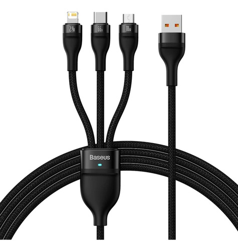 Cable Baseus 3 En 1 Rapida Tipo C 66w Lightning Micro Usb