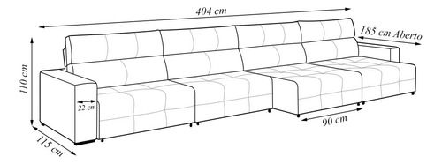 Sofá Retrátil 6 Lugares 404cm 4 Módulos Nero Usb Couro Preto