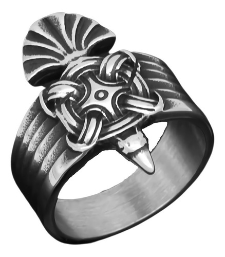 Anillo Vikingo Nudo Cuervo Amuleto Acero Color Plata Hombre