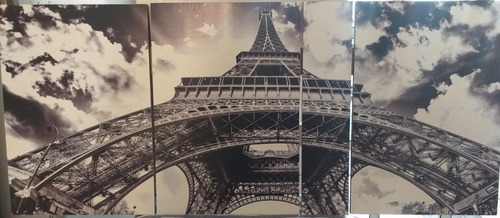 Cuadro Triptico Torre Eiffel 40 X 90 Cm Blanco Y Negro