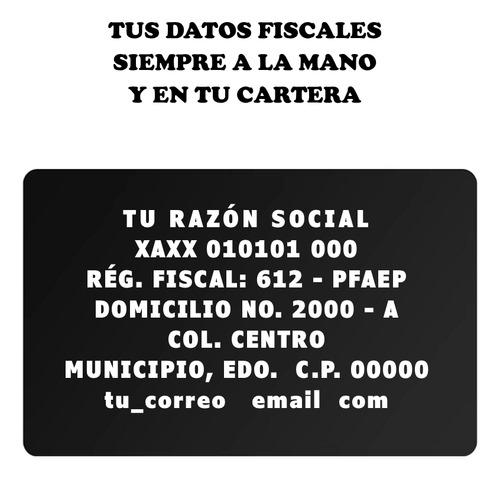 Tarjeta Personalizada Datos Fiscales Grabado Láser