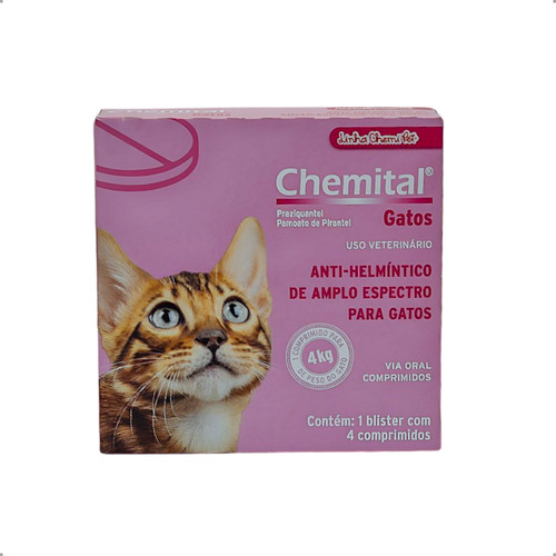 Kit 2 Chemital Vermífugo Gatos 4 Comprimidos Chemitec | Lojão Do Ferro