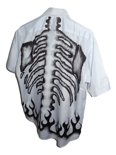 Imagen 3 de 6 de Camisa Bones Esqueleto Huesos Grunge Zombie Pintada A Mano C