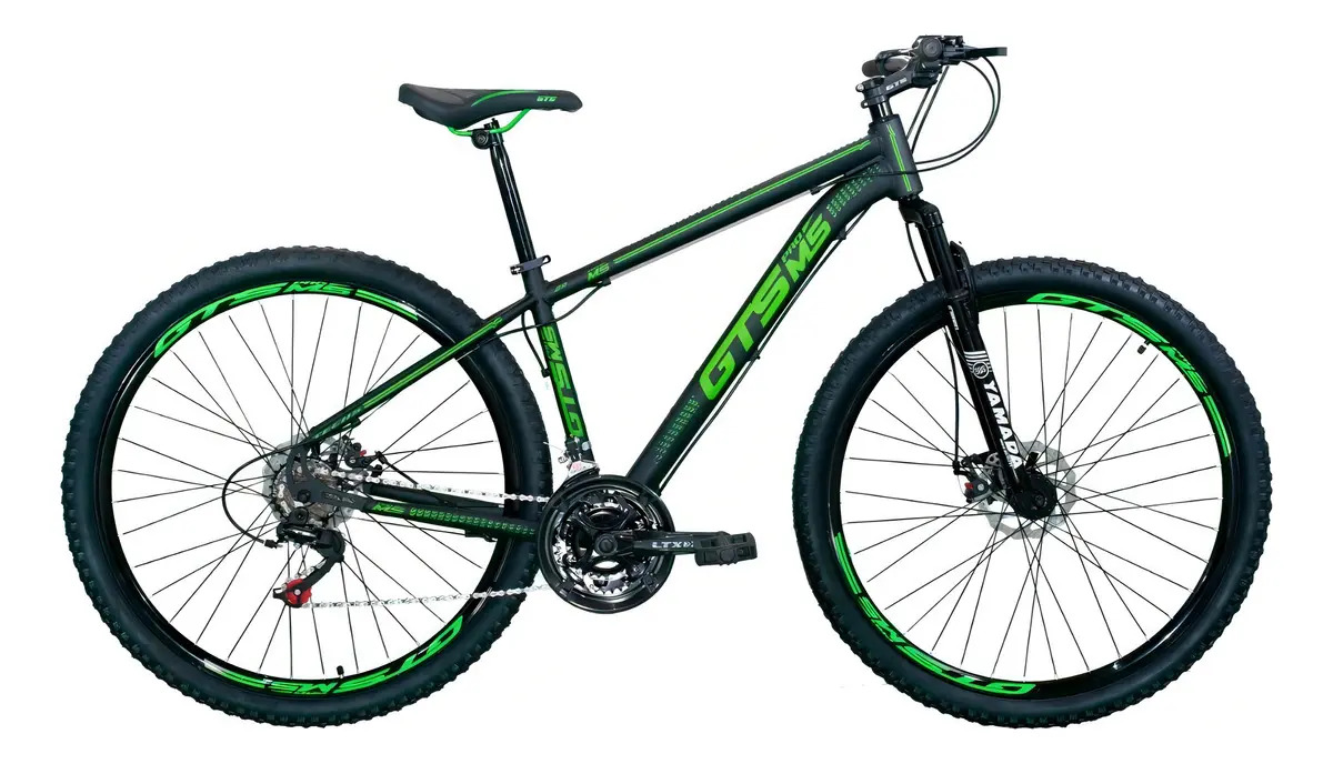 Bicicleta Gts Pro M5 Techs Alumínio Aro 29 21v Freio À Disco Cor Preto E Verde Tamanho Do Quadro 17