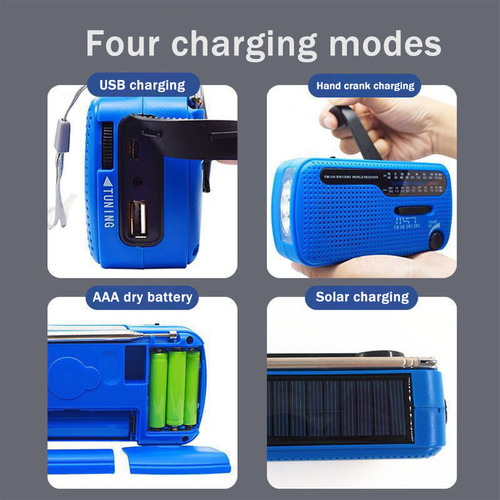 Radio Solar Recargable Con Manivela, Linterna Led Am/fm/sw*