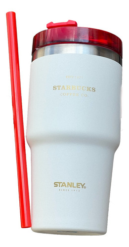 Termo Starbucks Stanley Blanco Con Tapa Roja Y Popote