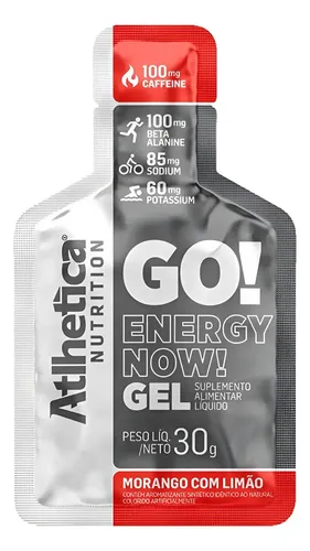 Go! Energy Now Gel 10un De 30g - Atlhetica Nutrition Sabor Morango Com Limão - R$ 9