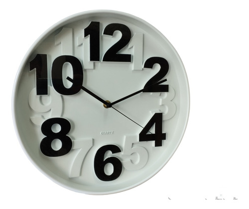 Imagen 2 de 4 de Reloj Pared Fdo Blanco Num Grandes Mco Bco 30cm Diam