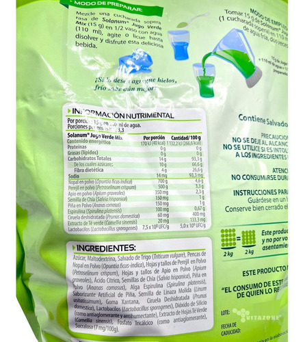 Imagen 6 de 9 de Jugo Verde Mix Fibra Para Mezclar En Polvo 2 Kg Solanum