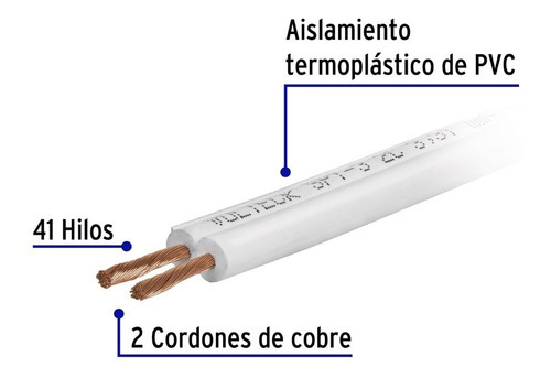 Carrete 500mt Cordon Duplex Calibre 2 X 14 Awg Volteck 40042 Color de la cubierta Blanco