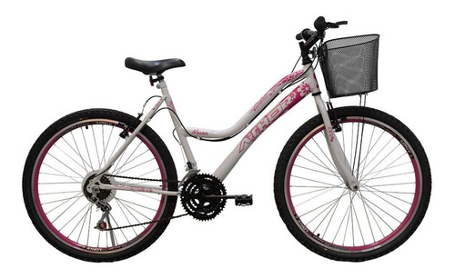 Bicicleta Aro 26 Athor Musa Mtb 18 Marchas Branco Rosa Cesto Cor Branco/Rosa Tamanho do quadro 18