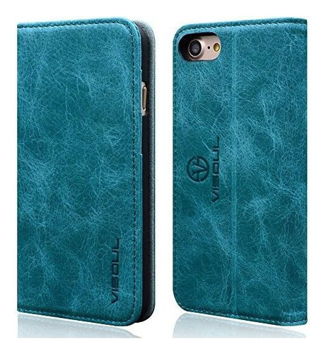 Funda Cartera iPhone 7, Funda De Lujo Visoul Cuero Genuino,