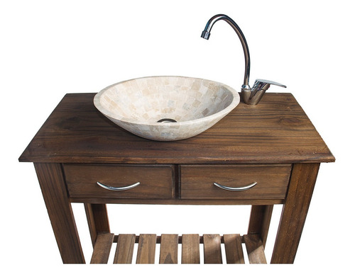 Imagen 8 de 10 de Set Completo Bacha Travertino Griferia Mueble 40cm Baño.