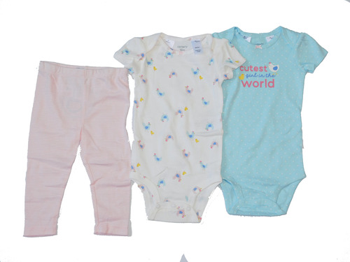 Carters Set 3 Piezas Bodies Cortos Y Pantalon Nena