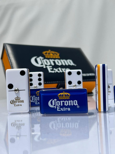 Domino Corona Extra Jumbo Fondo Azul En Estuche Tipo Libro