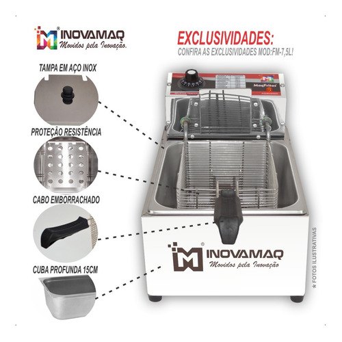 Imagem 6 de 9 de Fritadeira Elétrica Profissional - Fm-7,5l - 220v - Inovamaq