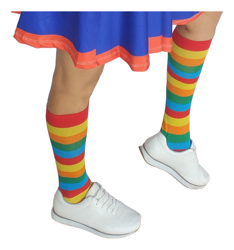 Meia Longa Festa Fantasia Chiquititas Arco-íris Colorida