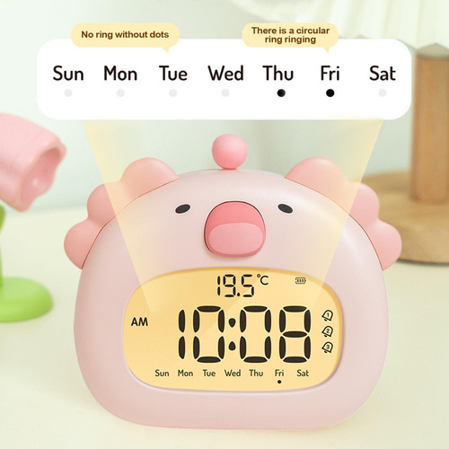 Reloj Despertador Lámpara De Noche Axolote Recargable