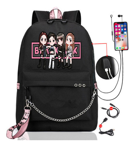 Blackpink Lisa Jennie Jisoo Rose-mochila Con Puerto Usb Color 16