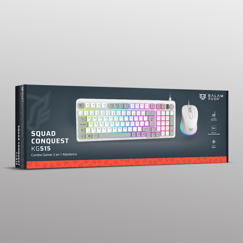 Combo Gamer 2 En 1 Alámbrico Squad Conquest Kg515 Alámbrico Mouse Blanco Teclado Blanco