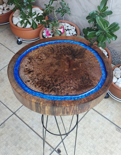 Tábua Churrasco Jacarandá Pequena Resina Azul Rústico Orgânica Marrom