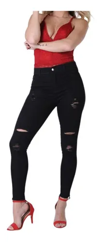 Jeans negro chupin tiro alto mujer sales