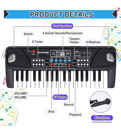 Teclado De Piano Mejorado Para Niños, 37 Teclas Con