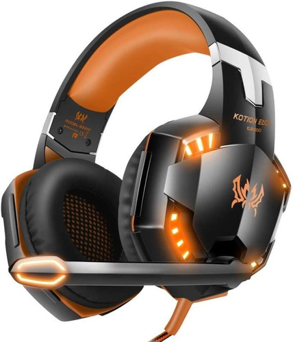 Audífonos gamer Kotion Gamer G2000 negro y naranja con luz LED