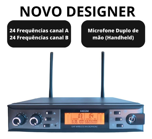 Microfones Dinâmico Cardióide Sem Fio Kadosh K-402m Cor Preto