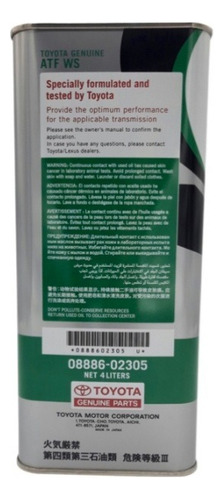 Aceite Caja Atf Ws Toyota Original Made In Japan Galón