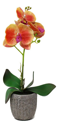 Orquidea Artificial Rosa Con Maceta De Cemento 40cm