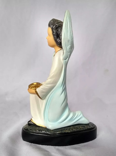 Imagem Anjo Da Guarda 22 Cm Castiçal Ajoeilhado Azul Cor pintura a mão