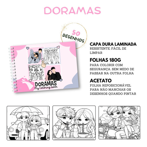 Livro De Colorir Dorama Dorameira 50 Pág Capa Dura A5